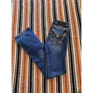 Miss Me Jeans Womens Size 28 Mid Rise Slim Boot cut flap pockets Embellished